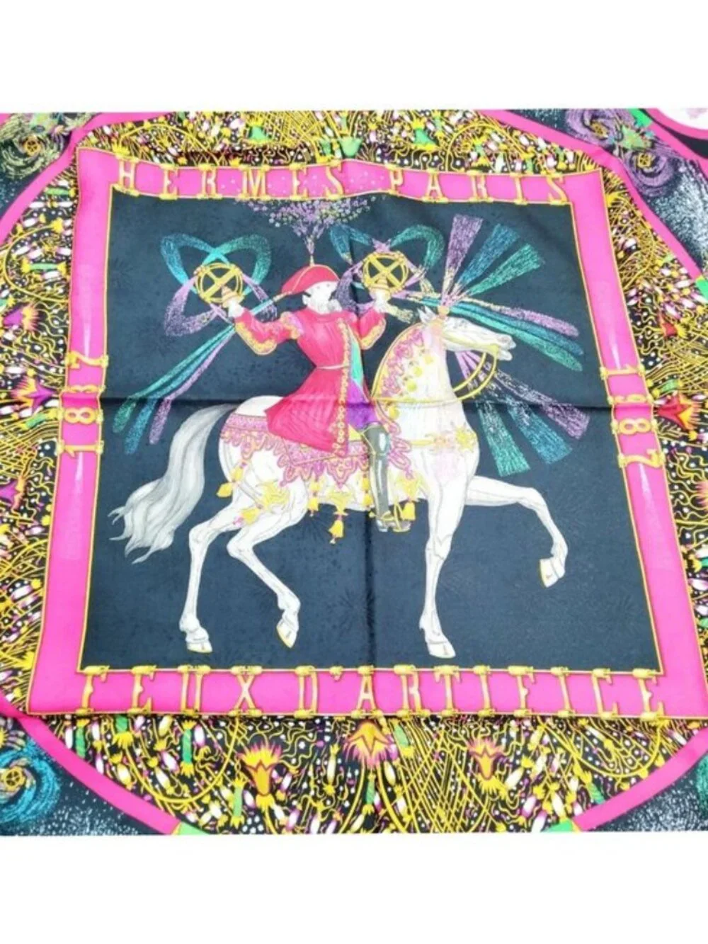 Authentic Hermès Paris Jeux de Paille Silk Scarf Carré 90 Multicolor
